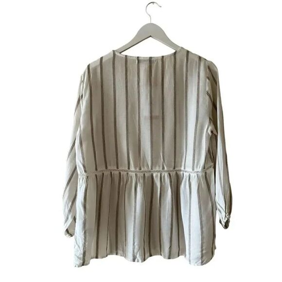 NWT Fever 3/4 Sleeve Blouse, Tan/Ivory Stripes Lace Bohemian Gypsy Sz M #1842 - Picture 7 of 11
